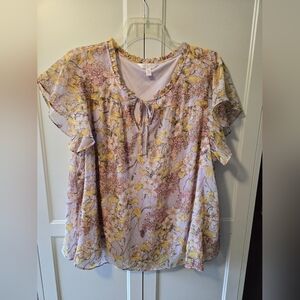 LC Lauren Conrad Pastel Floral Blouse Sz 2XL